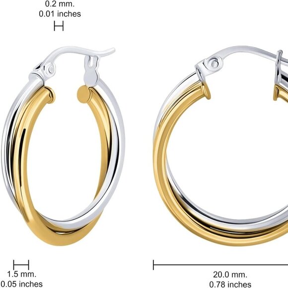 925 Sterling Silver Two-Tone Intertwining Round Double Square-Tube Hoop Earrings - Picture 5 of 6